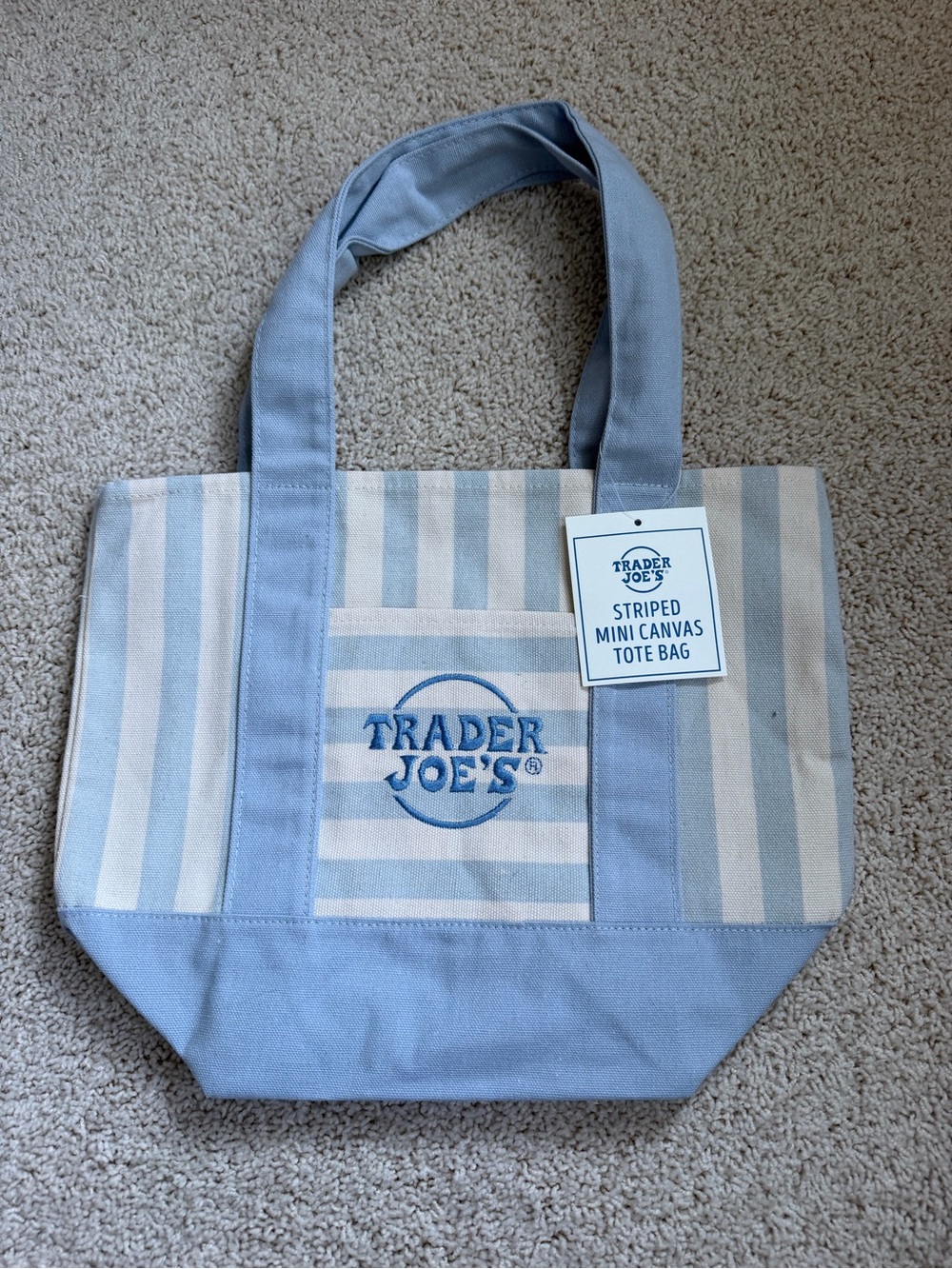 Trader Joe's Blue Striped Canvas Tote Bag
